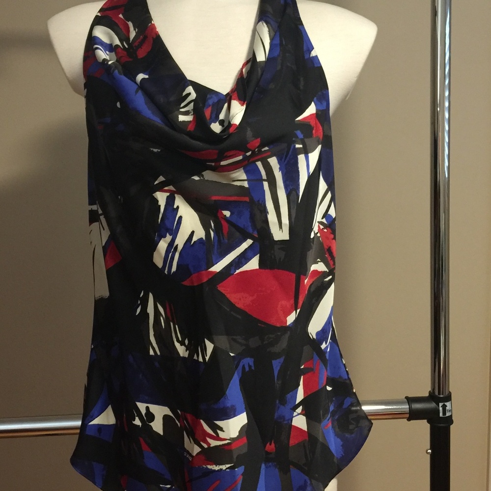 Michael Michael Kors Sleeveless Drape Front Black/White/Red Top size PL
